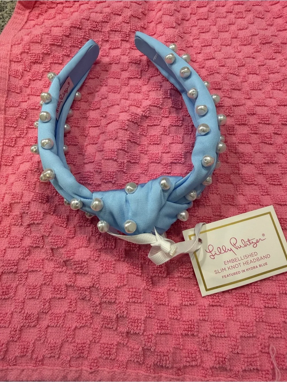 Lilly Pulitzer Sky Blue Pearl-Embellished Slim Knot Headband